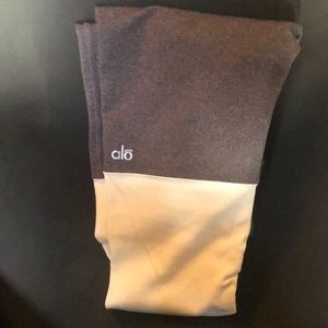 ALO Yoga Goddess Ribbed Legging Yoga Pants Purple/Grey/Cream Ballet Size SMALL